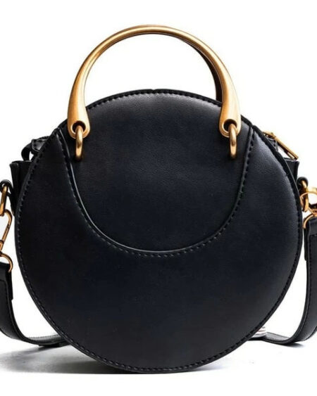 Petit sac à main rond en cuir vegan de couleur noir