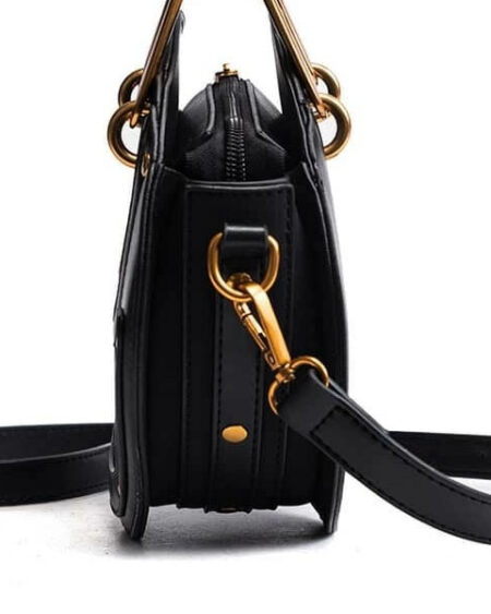 Petit sac rond en cuir vegan de couleur noir