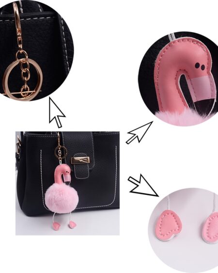 shine boutique, porte-clés pompon flamant rose, porte-clé pompon fourrure, porte-clés boule de poil