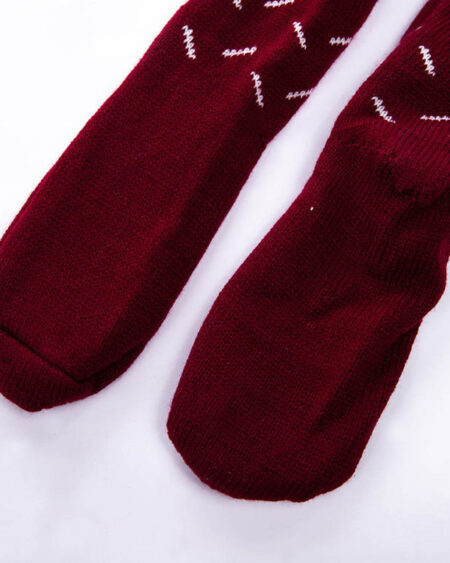 Chaussettes hautes femme Neve tricot coton gris motifs nordiques flocons, nœud décoratif.