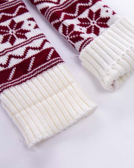 Chaussettes hautes femme Neve tricot coton gris motifs nordiques flocons, nœud décoratif.