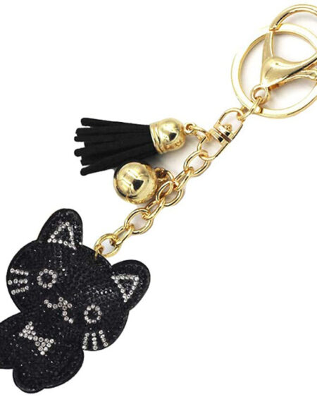 shineboutique, porte-clé chat strass noir