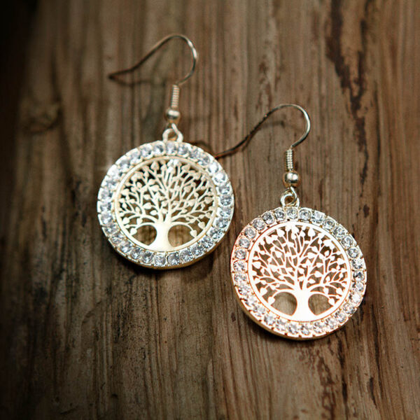 Boucles D'oreilles Pendantes Argentées Motif Arbre De Vie - Bijou Fantaisie Percé - Occasion Parfait état