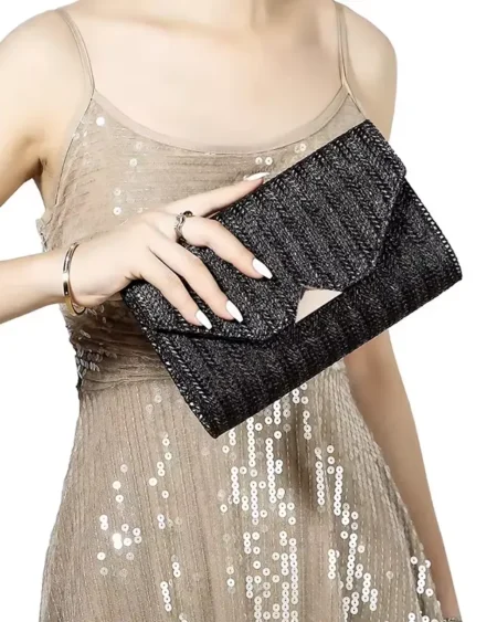 Pochette Bohème Paille Noire- APONI