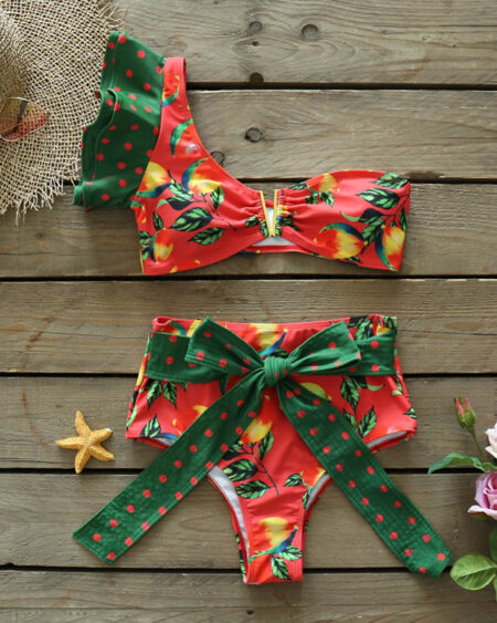 maillot 2 pièces tropical asymétrique isae