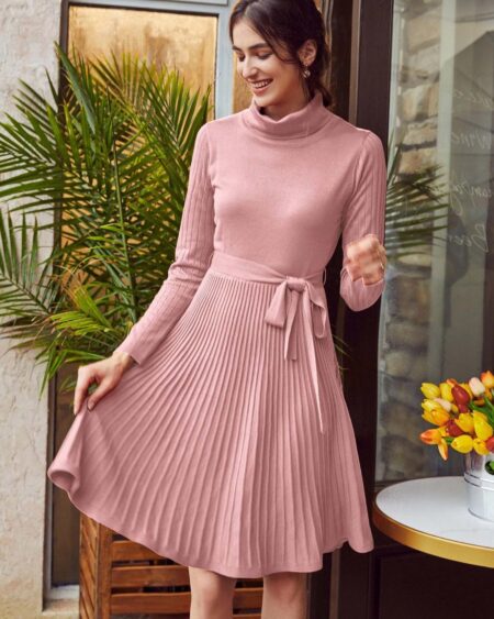 Robe Pull Côtelée Bohème vieux rose