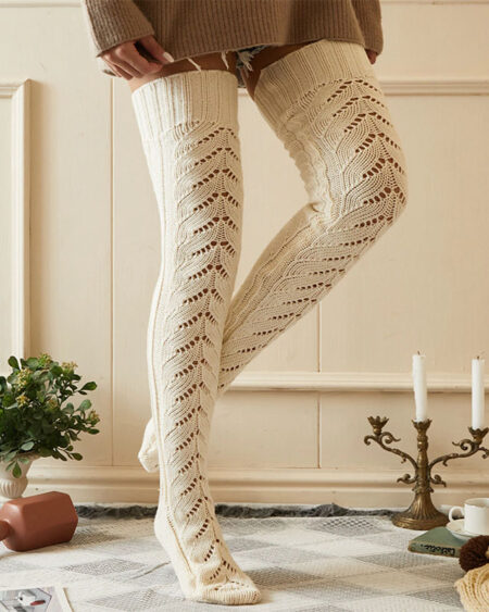 chaussettes hautes femme laine ajourée