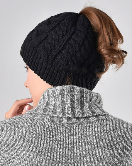bonnet ponytail tricot noir