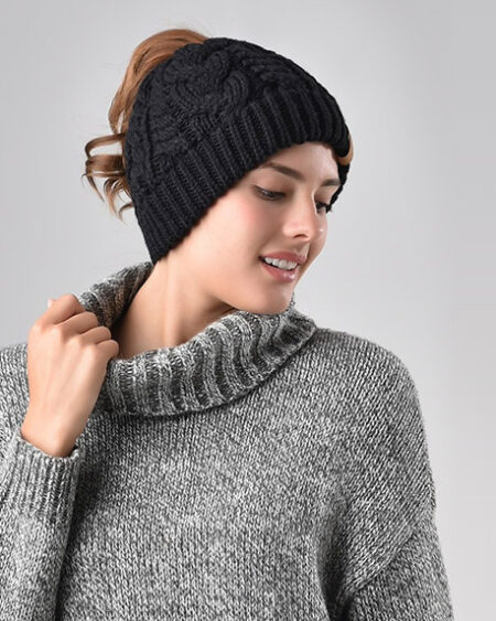 bonnet ponytail tricot noir