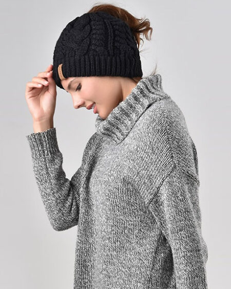 bonnet ponytail tricot noir