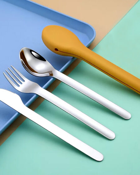 couverts réutilisables inox jaunes