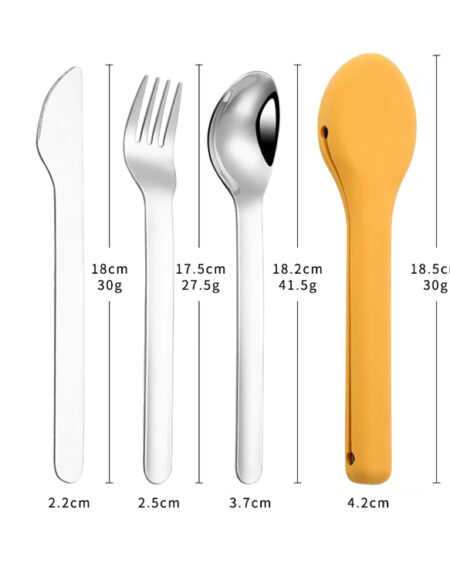 couverts réutilisables inox jaunes