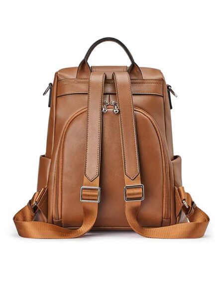 Sac à dos antivol femme BLAIR en cuir camel véritable, polyvalent 3-en-1