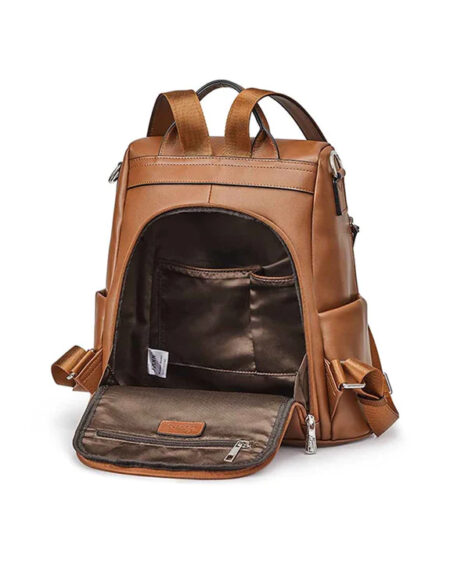 Sac à dos antivol femme BLAIR en cuir camel véritable, polyvalent 3-en-1
