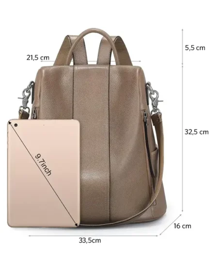 Sac à dos antivol BLAIR en cuir taupe pour femme, polyvalent et moderne.