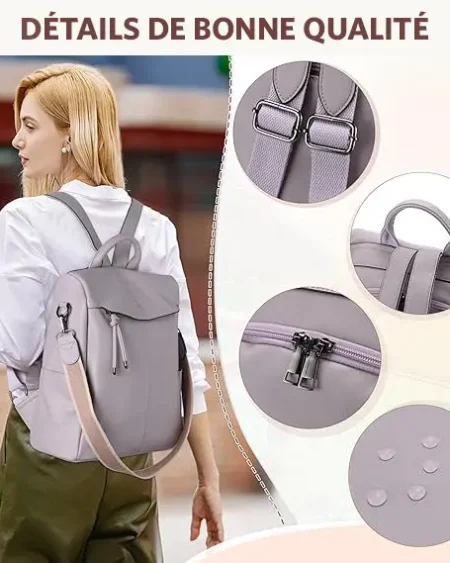 Sac à dos antivol convertible VONXURY Marina parme en similicuir végétalien pour femme