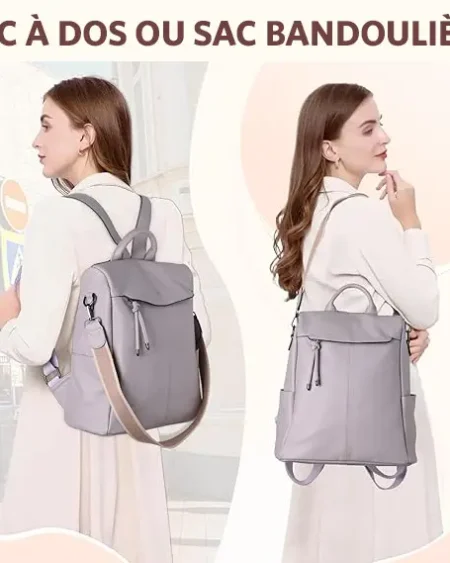 Sac à dos antivol convertible VONXURY Marina parme en similicuir végétalien pour femme