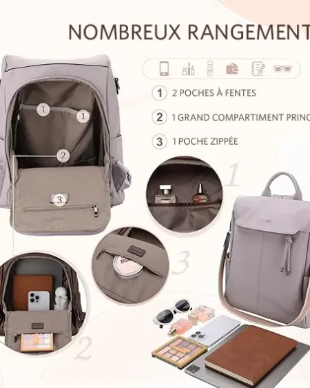 Sac à dos antivol convertible VONXURY Marina parme en similicuir végétalien pour femme