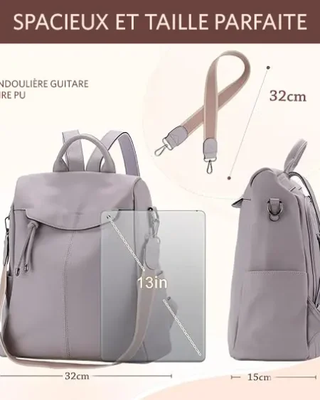 Sac à dos antivol convertible VONXURY Marina parme en similicuir végétalien pour femme
