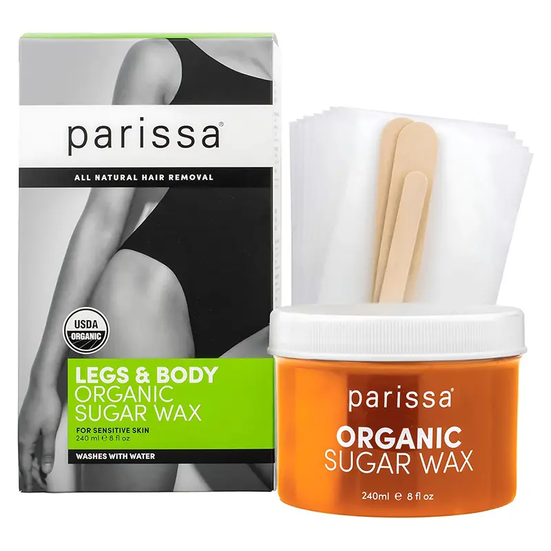 Parissa Legs & Body Cire au sucre bio pour peaux sensibles, 100% naturelle, formule douce et lavable, kit d'épilation à domicile