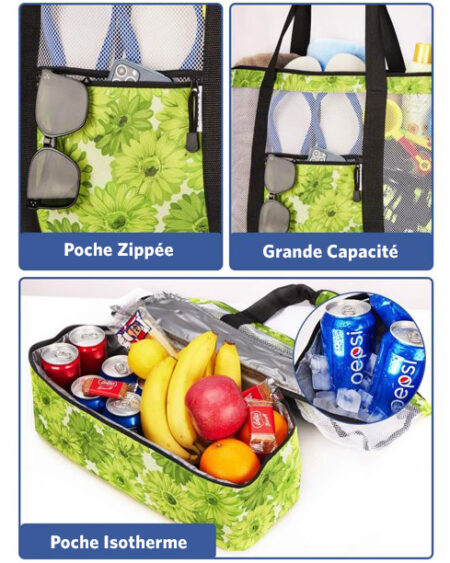 Sac Isotherme Plage Fleurs vert