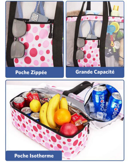 sac plage isotherme pois bicolores