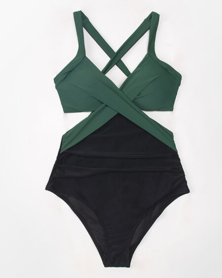 Maillot de Bain 1 Pièce Boho Noir et Vert - VAINA
