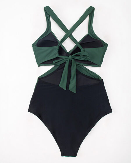Maillot de Bain 1 Pièce Boho Noir et Vert - VAINA