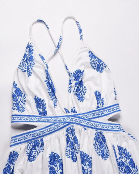 Robe Bohème Longue Fleurs Bleues