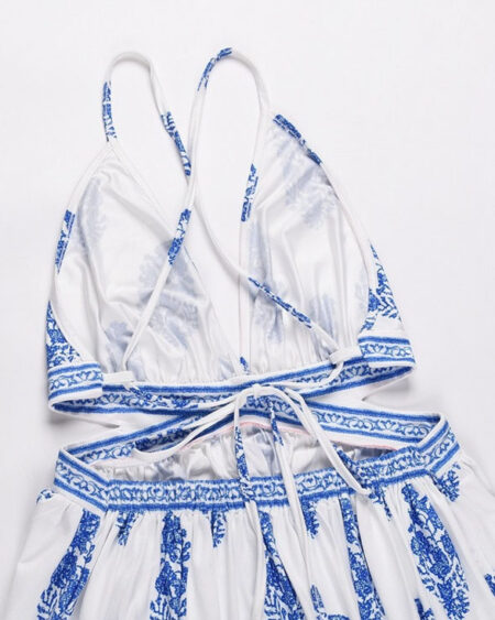 Robe Bohème Longue Fleurs Bleues