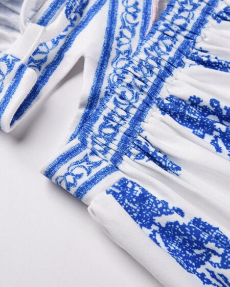 Robe Bohème Longue Fleurs Bleues