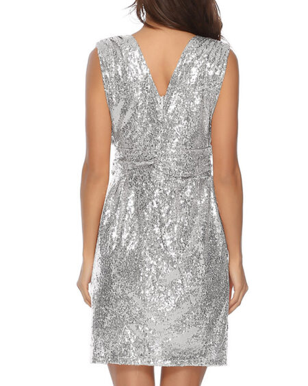Robe de Soirée Courte Sequins - Argent