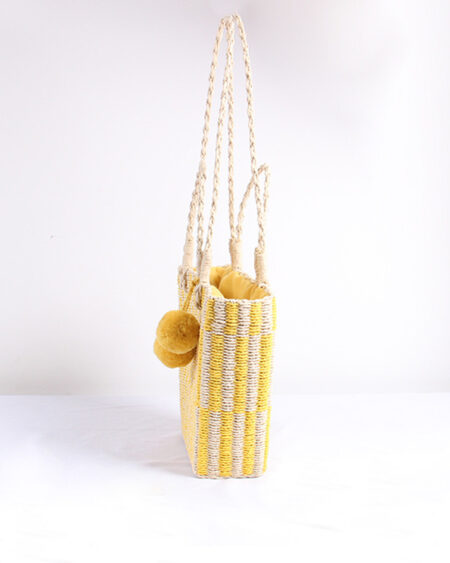 Sac Paille et Pompon Trapèze Jaune