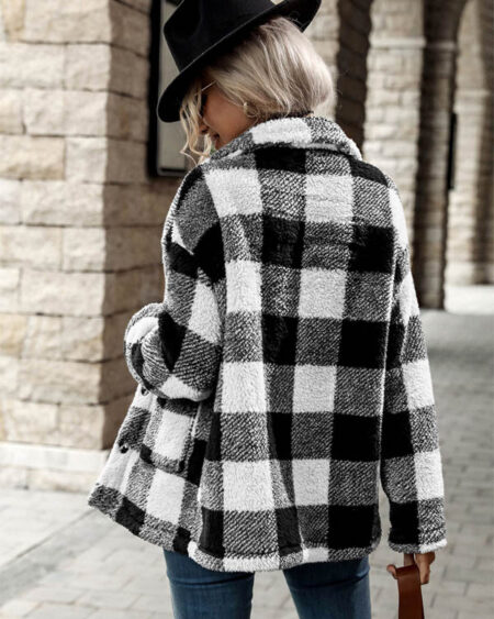 Veste à Carreaux Femme Laineuse Noire