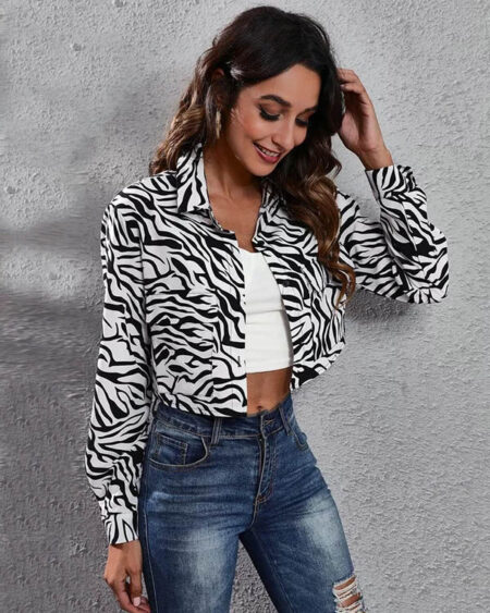 Veste Bohème Courte Imprimé Zèbre