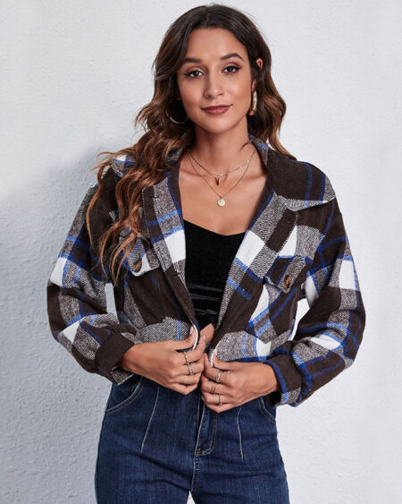 Veste à Carreaux Courte Bohème Marron