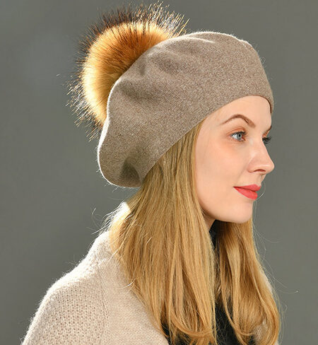 Béret Laine et Pompon Beige