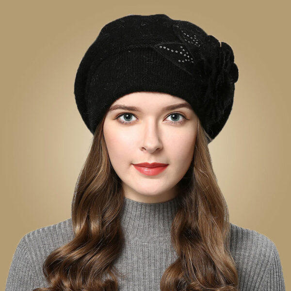 Béret D'hiver Pour Femme - Laine Tricotée, Couleur Unie - Chaud Et élégant - Pour Automne Et Hiver - Noir, Rouge, Autres