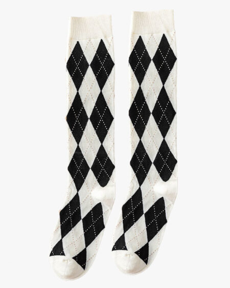 Haute Chaussette Femme Carreaux Noire