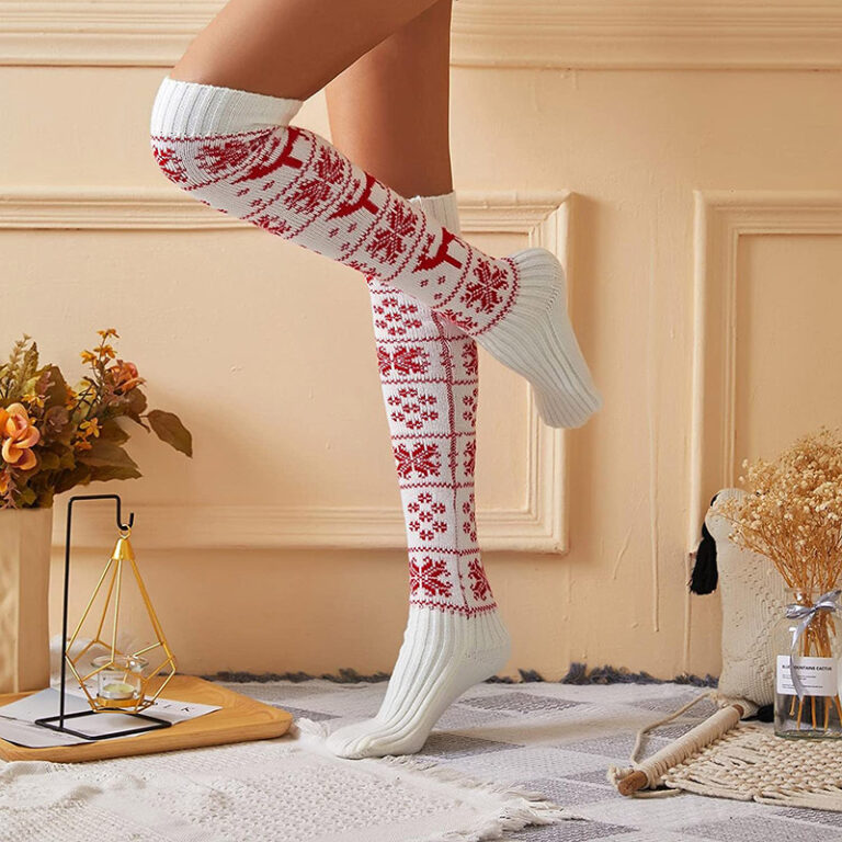 2 Paires De Chaussettes Montantes De Noël Femme – Motif Festif – Taille Unique Extensible – Pour Fêtes Et Cosplay - 9