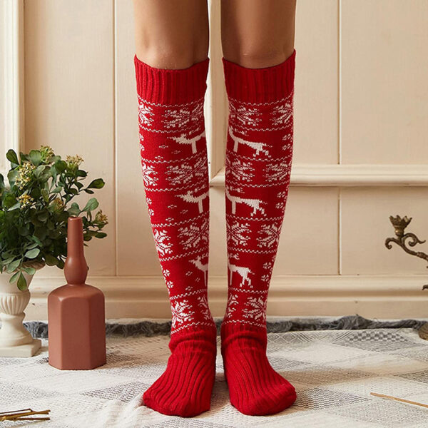 2 Paires De Chaussettes Montantes De Noël Femme – Motif Festif – Taille Unique Extensible – Pour Fêtes Et Cosplay - 11