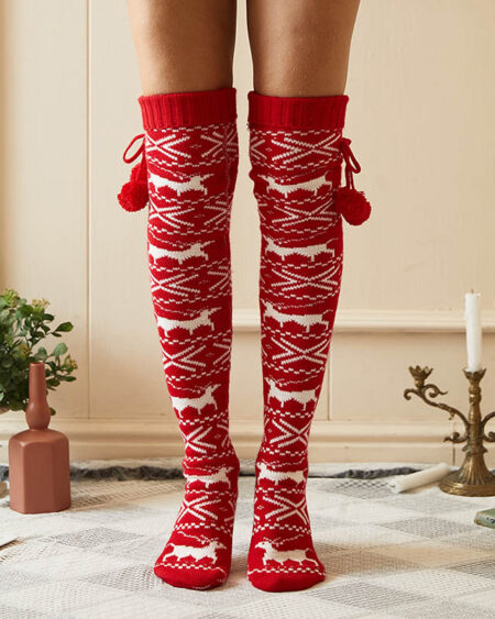Chaussettes Montantes Père Noël Rouge - Taille Unique Femme (37-44), Avec Ceinture Noire à Boucle, Pour Costume Ou Hiver