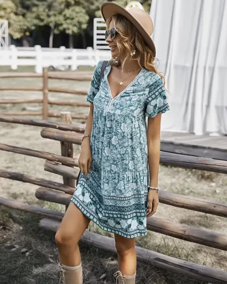 Robe Fleurie Bohème Verte