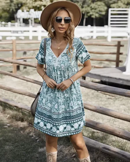 Robe Fleurie Bohème Verte