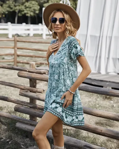 Robe Fleurie Bohème Verte