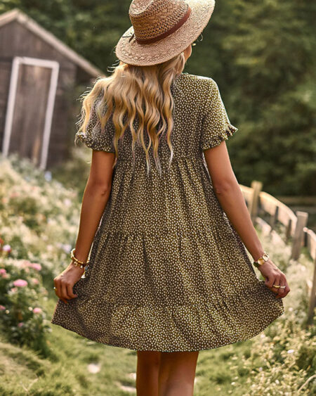 Robe Bohème Babydoll Imprimé Marron