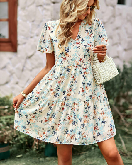 Robe Bohème Babydoll Fleurs Blanches