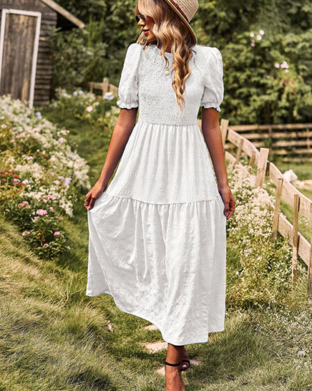 Robe Longue Bohème Smockée Blanche