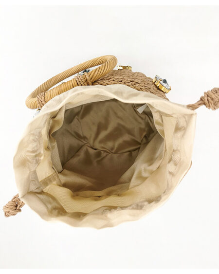 Petit Sac Paille Seau Orné de Cristaux
