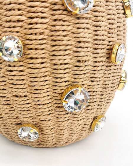 Petit Sac Paille Seau Orné de Cristaux